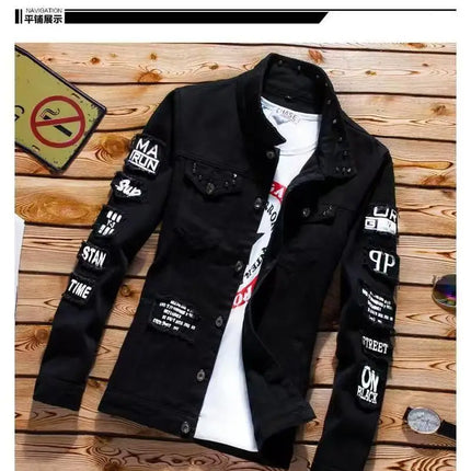 Spring Autumn Mens Denim Jacket + Jeans Pants Set Fashion Single Breasted Coat Trousers Two Piece Denim suit