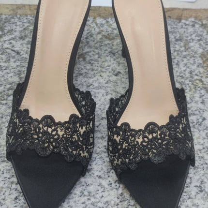 New Summer Women's High-heeled Sandals, Sexy and Comfortable Lace Embroidered Shoes, Mules, Banquet Shoes