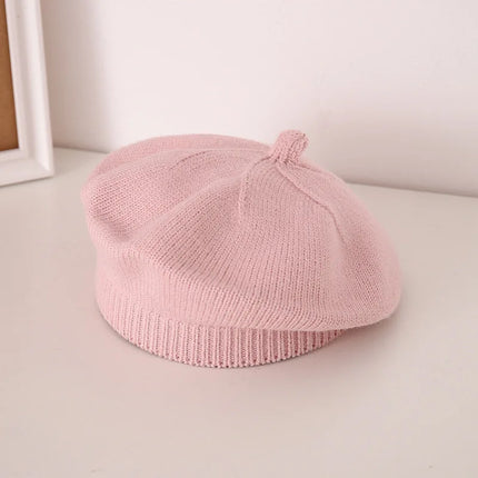 Fashion Baby Knitted Beret Hat Solid Color Children's Warm Hats Autumn Winter Painter Cap For Girls Kids Bonnet Accessories