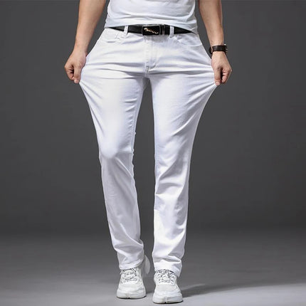 Men White Jeans Elasticity Straight Slim Fit Casual Soft Business Classic Brand Trousers Fashion Advanced Stretch Denim Pants