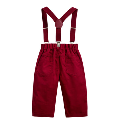 Gentleman Spring Autumn Outfit for Newborn Boy Cotton Baby First Formal Birthday Clothes Solid Pant with Strap Toddler Party Set