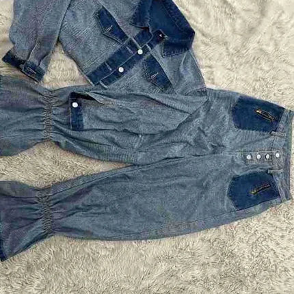 2 Piece Matching Set Spring Streetwear Button Top and Jeans Female Sexy Denim Pant Suits for Ladies wholesale Dropshipping