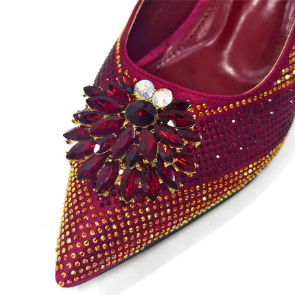 Newest Arrivals Special Design Silver Color African Women Shoes and Bag Set Pointed Toe Pumps for Wedding Party