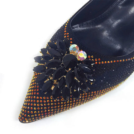 Newest Arrivals Special Design Silver Color African Women Shoes and Bag Set Pointed Toe Pumps for Wedding Party