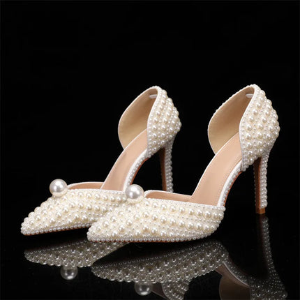 Luxury full pearls Beaded Decoration Women Pumps Elegant Pointed toe Thin High heels Female Wedding Bridal Banquet Prom Shoes
