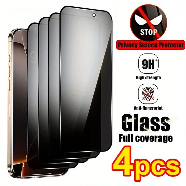 Anti-Spy Tempered Glass for iPhone16 Pro Max 15/14/13/12/11 X 4pcs Privacy Tempered Glass Screen Protector anti-fingerprint Film