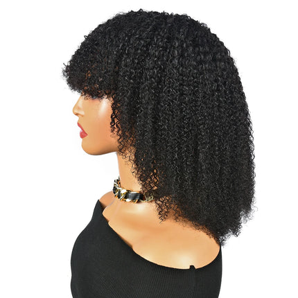 250% Afro Kinky Human Hair Wig With Bangs Machine Made Afro Kinky Curly Wigs For Women Brazilian Glueless Wigs 12“-16“ HairUGo