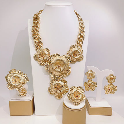 Big Style Flower Women Jewelries Set Factory Necklace Earrings Bangle Ring Wedding