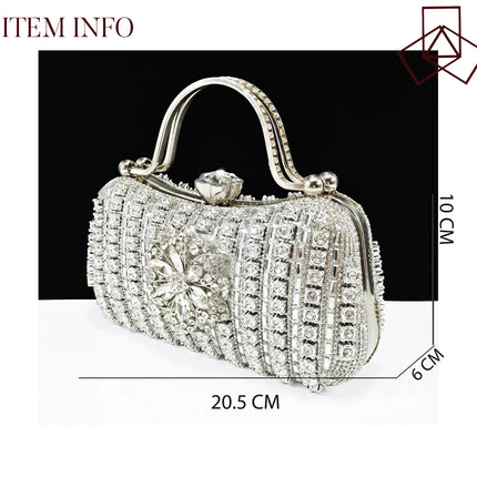 African Special Banquet Elegant Style Silver Color Party Wedding Pointed Toe  Heel Women Shoes and Bag Set With Rhinestone