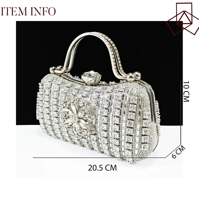 African Special Banquet Elegant Style Silver Color Party Wedding Pointed Toe  Heel Women Shoes and Bag Set With Rhinestone