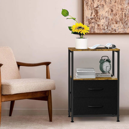 Side Table Bedside Table with 2 Fabric Storage Drawers for Bedroom Living Room Dorm Night Stands for Small Space