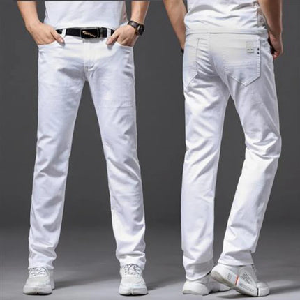 Men White Jeans Elasticity Straight Slim Fit Casual Soft Business Classic Brand Trousers Fashion Advanced Stretch Denim Pants