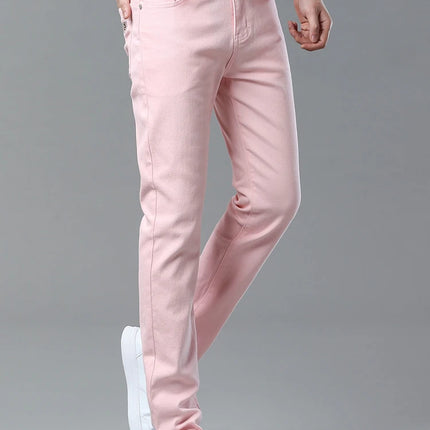 Four Season New Men's Yellow Jeans Fashion Business Casual Straight Denim Stretch Trousers All-match Men's Casual Pants Jeans