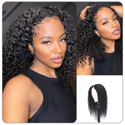 Kinky Curly Hair V Part Wigs No Leave Out Thin Part Human Hair Wigs For Beginners Afro Curly Glueless V Part Wigs Black Wig