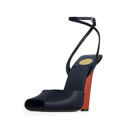 Arden Furtado 2025 Summer Patent Leather peep toe Wedges Sandals Platform Super high heel Belt buckle word-cingulate Sandals