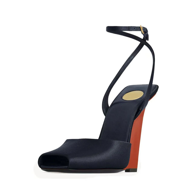 Arden Furtado 2025 Summer Patent Leather peep toe Wedges Sandals Platform Super high heel Belt buckle word-cingulate Sandals