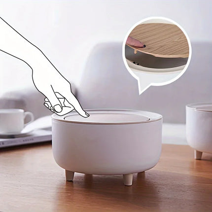 Round Trash Can With Lid, White Garbage Can With Foot, Paper Basket, Waste Bin For Bedroom Kitchen Bathroom Office Living Room