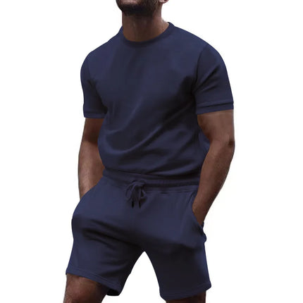 Summer Leisure Fitness Suit Crew-neck T Men Breathable Large Size Sports Short Sleeve Shirt Shorts Suit Men
