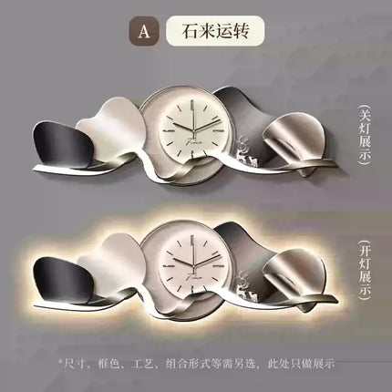 Luxury Wall Art With Built-in Clock Modern Living Room Decor 3D Wall Lamp Creative Sofa Background Painting Home Wall Decor