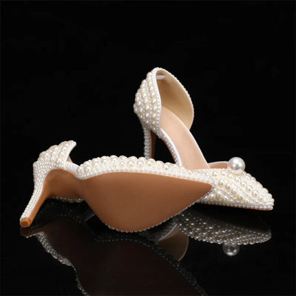 Luxury full pearls Beaded Decoration Women Pumps Elegant Pointed toe Thin High heels Female Wedding Bridal Banquet Prom Shoes