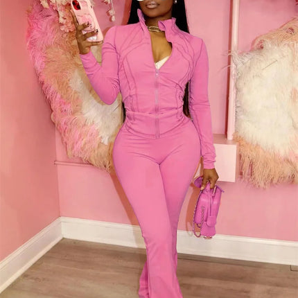 Weird Puss Sporty Casual 2 Piece Set Women Hooded Zipper Turtleneck Jacket+Skinny Straight Pants Matching Trend Workout Suit