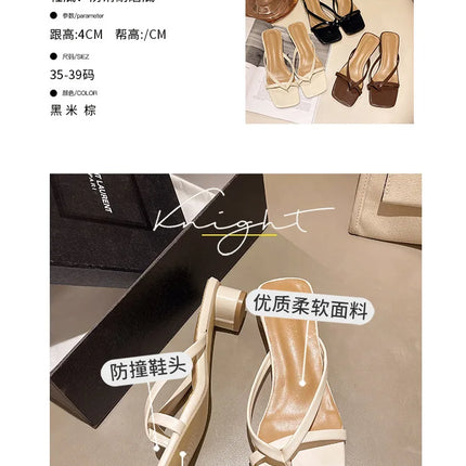 Flip-flops, Women Wear 2024 New Summer Half - Toe Sandals, Fashion Casual Mid-heel Chunky Sandals, Women's Shoes