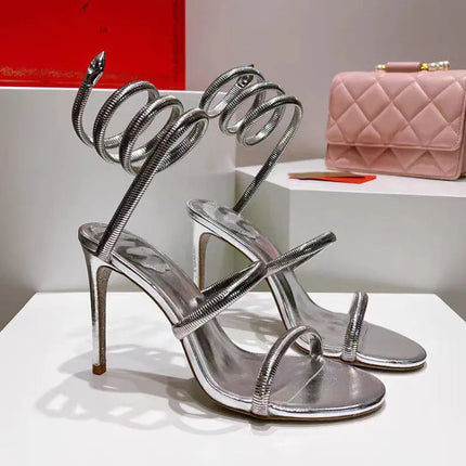 Star style Sexy Narrow band Coiled-strap Women Sandals Fashion Summer Stiletto High heels Gladiator Sandals Party Prom Shoes