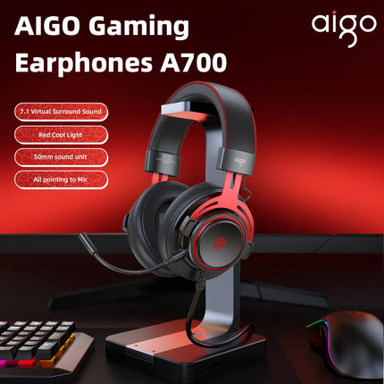 Aigo A700 Gaming Wired Headphone W/ HD Mic Scalable Virtual 7.1 Channel Sound Recognition 50mm Dynamic Headset for Esports FPS