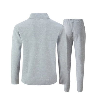 Men's Business Casual Two-Piece Set Spring Autumn Waffle Zippered Shirt Coat And Trousers Trendy Fashionable Outfit