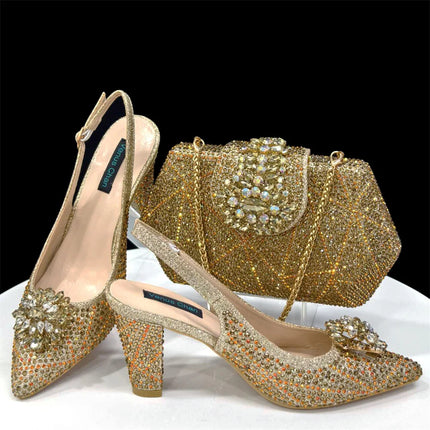 doershow beautiful Italian Shoes And Bag Sets For Evening Party With Stones Italian Leather Handbags Match Bags! HDF1-30