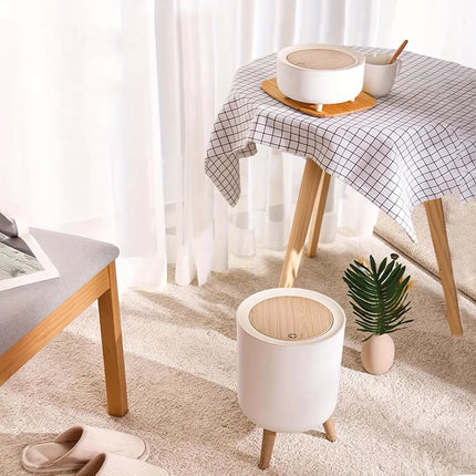Round Trash Can With Lid, White Garbage Can With Foot, Paper Basket, Waste Bin For Bedroom Kitchen Bathroom Office Living Room