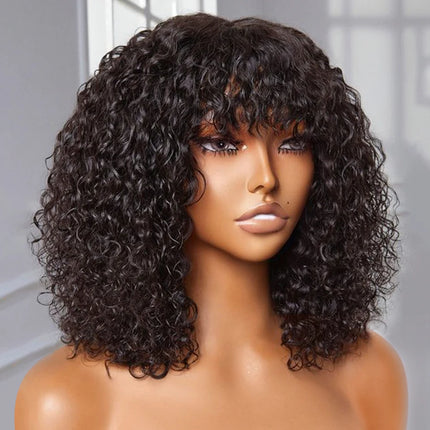 Short Pixie Bob Cut Human Hair Wigs With Bangs Full Machine Jerry Curly Wig Highlight Honey Blonde Water Wave Wigs For Women