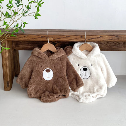 Baby Hooded Romper Bear Ears Cute Plush Baby Clothes Winter 0-2 Years Old Korean version Baby Clothes Baby Romper