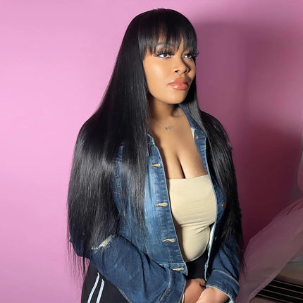 Silkwave Bone Straight Human Hair With Bangs 3x1 Lace Middle Part Wigs For Black Women Brazilian 30 32 Inch Cheap Glueless Wig