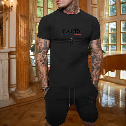 2024 New Summer Men's Fashion Short sleeved T-shirt+Split Shorts 2-piece Set of Sportswear Fashion Jogging Casual Men's Set
