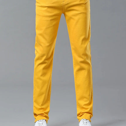 Four Season New Men's Yellow Jeans Fashion Business Casual Straight Denim Stretch Trousers All-match Men's Casual Pants Jeans