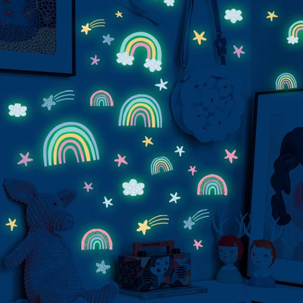 Kids’ Room Luminous Rainbow &amp; Cloud Wall Sticker – Glow-in-the-Dark Cartoon Decor