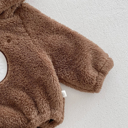 Baby Hooded Romper Bear Ears Cute Plush Baby Clothes Winter 0-2 Years Old Korean version Baby Clothes Baby Romper