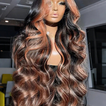 Linktowig 300 High Density Highlight Wig Human Hair Body Wave 13x6 HD Lace Frontal Wigs 1B/30 Black Brown Colored Human Hair Wig