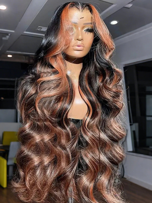 Linktowig 300 High Density Highlight Wig Human Hair Body Wave 13x6 HD Lace Frontal Wigs 1B/30 Black Brown Colored Human Hair Wig