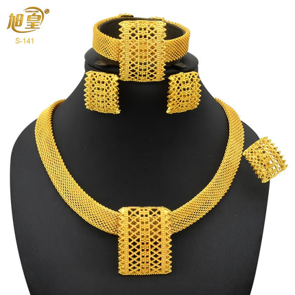 XUHUANG Dubai 2024 Gold Color Necklace Bracelet Jewelry Set For Women Ethiopian Arabic Charm Necklace Choker Set Wedding Gifts