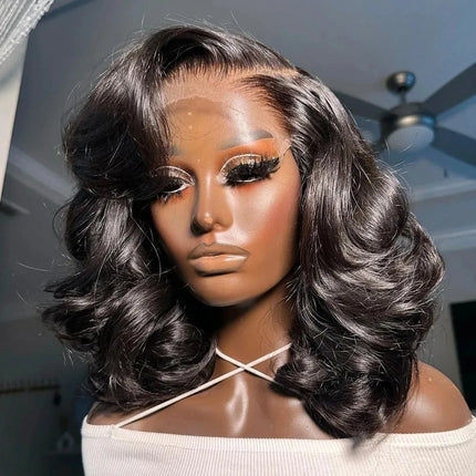 200%Brazilian Body Wave Bob Wig Lace Frontal Wig Human Hair Natural Hairline Short Wavy 13x4 Lace Front Wig Preplucked Remy Hair