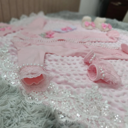 Newborn Baby Girl Coming Home Hospital Outfit Sequines Lace Tulle Romper Onesie with Blanket Princess Boho Clothes Photo Shoot