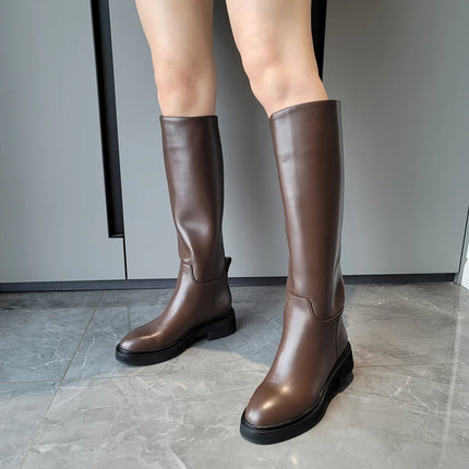 FEDONAS 2024 Ins Genuine Leather Knee High Boots For Women Thick Heeled Autumn Winter Warm Shoes Woman High Motorcycle Boots