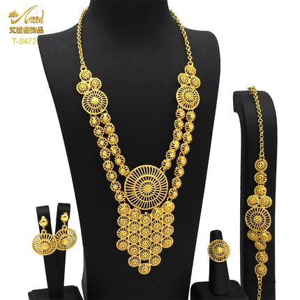 ANIID Indian 24K Gold Color Necklace Set Nigerian Party Bridal Wedding Ethiopian Luxury Dubai Jewelry Wholesale 2024 New Gifts