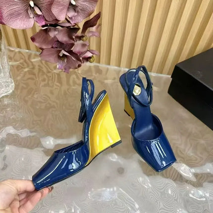 Arden Furtado 2025 Summer Patent Leather peep toe Wedges Sandals Platform Super high heel Belt buckle word-cingulate Sandals