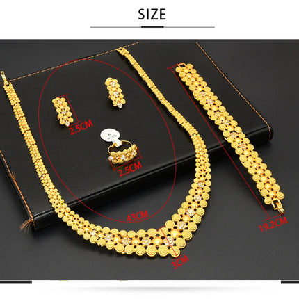 XUHUANG Dubai 2024 Gold Color Necklace Bracelet Jewelry Set For Women Ethiopian Arabic Charm Necklace Choker Set Wedding Gifts