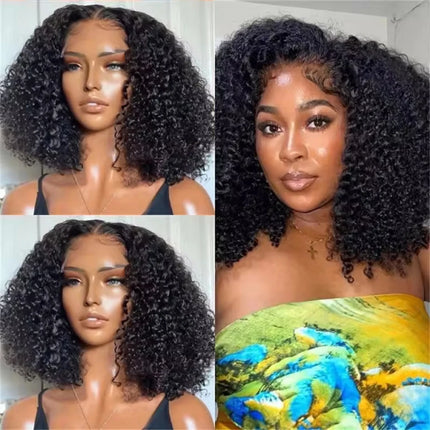 Short Kinky Curly 13x4 Glueless Wigs Lace Front Wig Human Hair Wear And Go Brazilian Remy Wigs Natural Black 4x4 Lace Closure