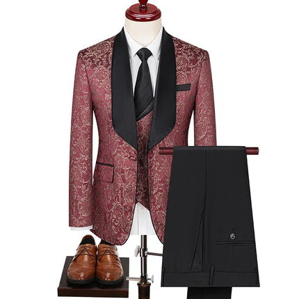 New (Blazer+vest+pants) for Men. Fashion. Casual. British Style. Singer Performance. High Density Jacquard Wedding Dress. Suit