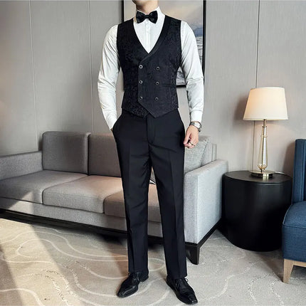 New (Blazer+vest+pants) for Men. Fashion. Casual. British Style. Singer Performance. High Density Jacquard Wedding Dress. Suit